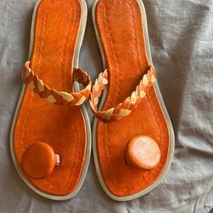 Orange Braided Leather Sandals